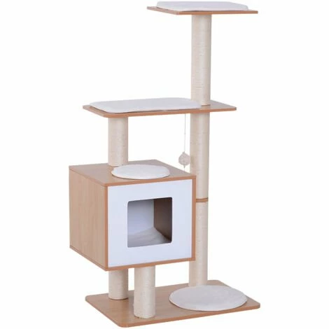 PawHut Wood Cat Tree Tower Scratching Post Kitten Activity Centre W/ Cushion 1 PawHut Wood Cat Tree Tower Scratching Post Kitten Activity Centre W/ Cushion