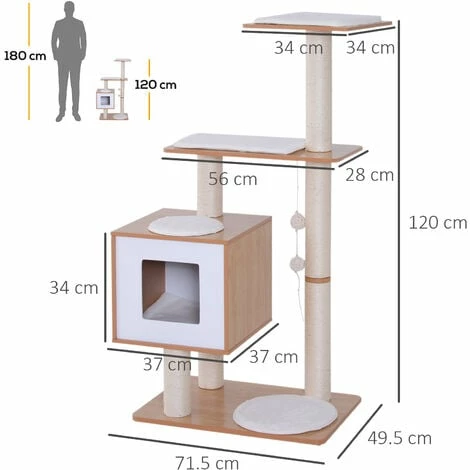 PawHut Wood Cat Tree Tower Scratching Post Kitten Activity Centre W/ Cushion 2 PawHut Wood Cat Tree Tower Scratching Post Kitten Activity Centre W/ Cushion - Image 2