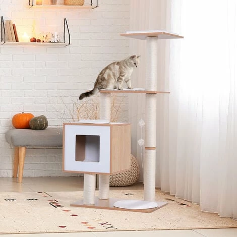 PawHut Wood Cat Tree Tower Scratching Post Kitten Activity Centre W/ Cushion 3 PawHut Wood Cat Tree Tower Scratching Post Kitten Activity Centre W/ Cushion - Image 3