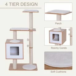 PawHut Wood Cat Tree Tower Scratching Post Kitten Activity Centre W/ Cushion 9 PawHut Wood Cat Tree Tower Scratching Post Kitten Activity Centre W/ Cushion -PawHut Shop 10510092 5