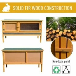 PawHut Wooden Rabbit Hutch Bunny Cage Outdoor Small Animal House W/ Hinged Top -PawHut Shop 11678772 4