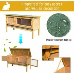 PawHut Wooden Rabbit Hutch Bunny Cage Outdoor Small Animal House W/ Hinged Top -PawHut Shop 11678772 5
