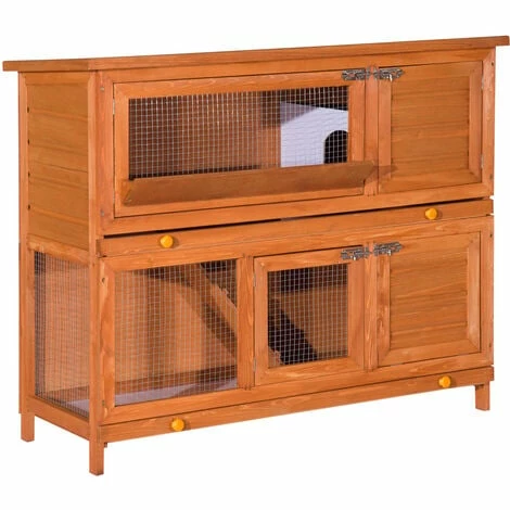 PawHut Pet Cage Rabbit Hutch Large Wooden Double Decker W/ Run 120x 48 X100cm 1 PawHut Pet Cage Rabbit Hutch Large Wooden Double Decker W/ Run 120x 48 X100cm