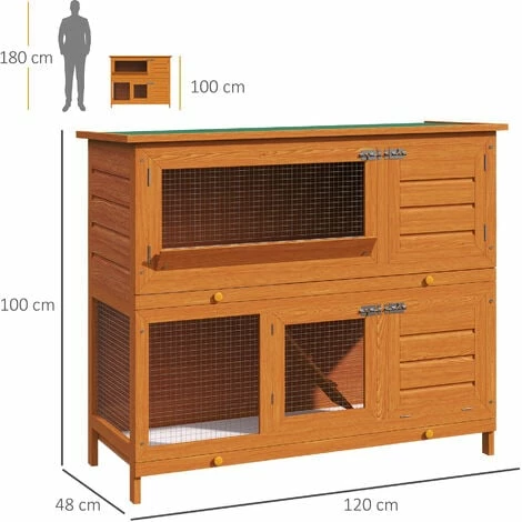 PawHut Pet Cage Rabbit Hutch Large Wooden Double Decker W/ Run 120x 48 X100cm 2 PawHut Pet Cage Rabbit Hutch Large Wooden Double Decker W/ Run 120x 48 X100cm - Image 2