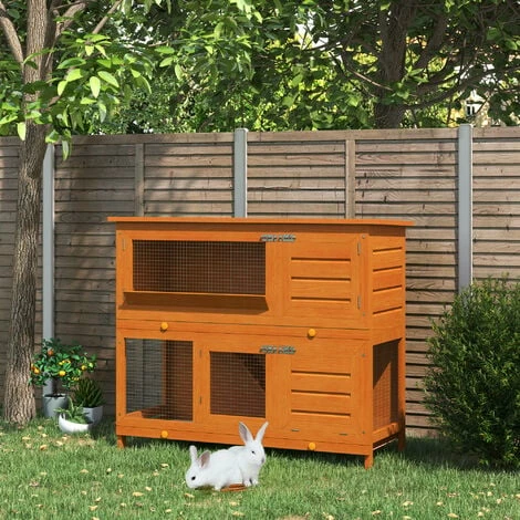 PawHut Pet Cage Rabbit Hutch Large Wooden Double Decker W/ Run 120x 48 X100cm 3 PawHut Pet Cage Rabbit Hutch Large Wooden Double Decker W/ Run 120x 48 X100cm - Image 3