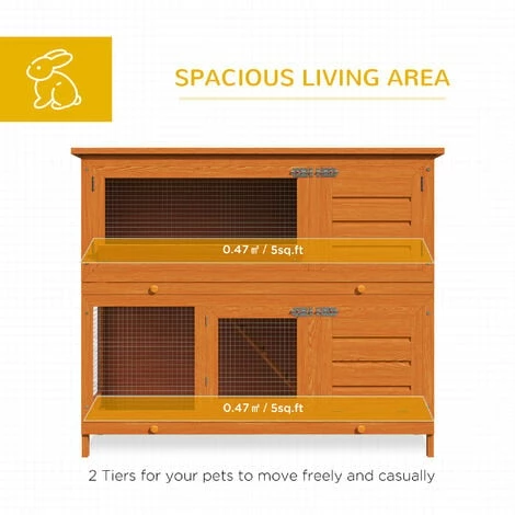 PawHut Pet Cage Rabbit Hutch Large Wooden Double Decker W/ Run 120x 48 X100cm 4 PawHut Pet Cage Rabbit Hutch Large Wooden Double Decker W/ Run 120x 48 X100cm - Image 4