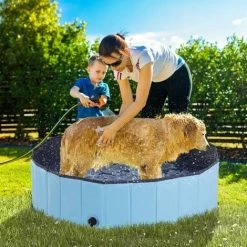 PawHut Pet Paddling Pool Cat Dog Indoor/ Outdoor Foldable 120cm Diameter Blue -PawHut Shop 1179722 3