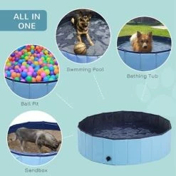 PawHut Pet Paddling Pool Cat Dog Indoor/ Outdoor Foldable 120cm Diameter Blue -PawHut Shop 1179722 4