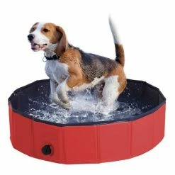 PawHut Pet Paddling Pool Cat Dog Indoor/ Outdoor Foldable 80cm Diameter Red