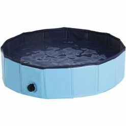 PawHut Pet Paddling Pool Cat Dog Indoor/ Outdoor Foldable 80cm Diameter Blue