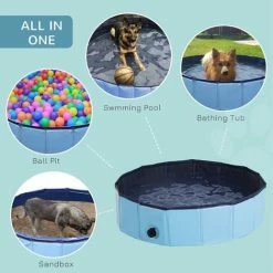 PawHut Pet Paddling Pool Cat Dog Indoor/ Outdoor Foldable 80cm Diameter Blue -PawHut Shop 1179724 4