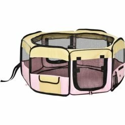 PawHut Fabric Pet Dog Cat Puppy Playpen Rabbit Guinea Pig Play Pen In Pink Small