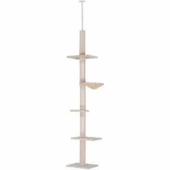 PawHut Cat Tree Scratching 5-Tier Kitty Tower Floor To Ceiling Adjustable