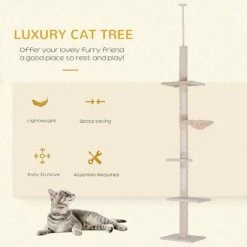 PawHut Cat Tree Scratching 5-Tier Kitty Tower Floor To Ceiling Adjustable 8 PawHut Cat Tree Scratching 5-Tier Kitty Tower Floor To Ceiling Adjustable -PawHut Shop 13140208 4