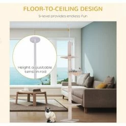 PawHut Cat Tree Scratching 5-Tier Kitty Tower Floor To Ceiling Adjustable 9 PawHut Cat Tree Scratching 5-Tier Kitty Tower Floor To Ceiling Adjustable -PawHut Shop 13140208 5