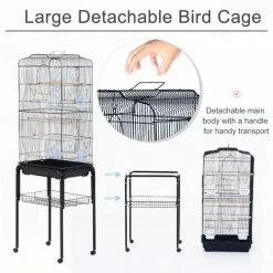 PawHut Bird Cage 153cm For Canary Finch Budgerigar W/ Tray Stand Wheels Black -PawHut Shop 13140221 4