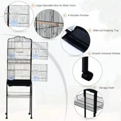 PawHut Bird Cage 153cm For Canary Finch Budgerigar W/ Tray Stand Wheels Black -PawHut Shop 13140221 5