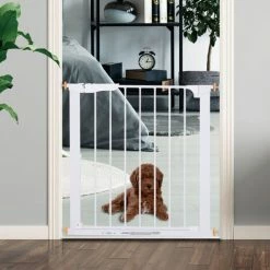 Pawhut Pet Safety Gate Door Barrier Dog Metal Indoor Fence White 73-80cm -PawHut Shop 13765149 3
