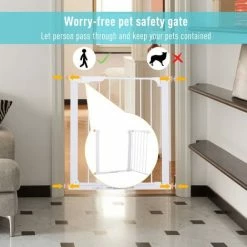 Pawhut Pet Safety Gate Door Barrier Dog Metal Indoor Fence White 73-80cm -PawHut Shop 13765149 4