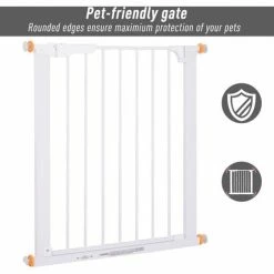 Pawhut Pet Safety Gate Door Barrier Dog Metal Indoor Fence White 73-80cm -PawHut Shop 13765149 5