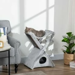 PawHut Plush Folding Cat Tree Play Rest Activity Tower W/ Scratching Post Grey 7 PawHut Plush Folding Cat Tree Play Rest Activity Tower W/ Scratching Post Grey -PawHut Shop 13803497 3