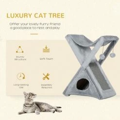 PawHut Plush Folding Cat Tree Play Rest Activity Tower W/ Scratching Post Grey 8 PawHut Plush Folding Cat Tree Play Rest Activity Tower W/ Scratching Post Grey -PawHut Shop 13803497 4