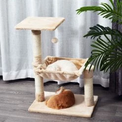 PawHut Cat Activity Tree Kitten Play Tower Palace Two-Tier Scratching Beige 2 PawHut Cat Activity Tree Kitten Play Tower Palace Two-Tier Scratching Beige -PawHut Shop 14189813 3