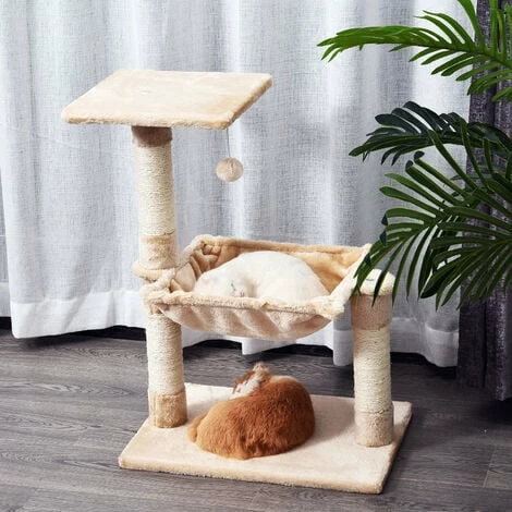 PawHut Cat Activity Tree Kitten Play Tower Palace Two-Tier Scratching Beige PawHut Cat Activity Tree Kitten Play Tower Palace Two-Tier Scratching Beige -PawHut Shop 14189813 3