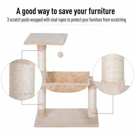 PawHut Cat Activity Tree Kitten Play Tower Palace Two-Tier Scratching Beige PawHut Cat Activity Tree Kitten Play Tower Palace Two-Tier Scratching Beige -PawHut Shop 14189813 4