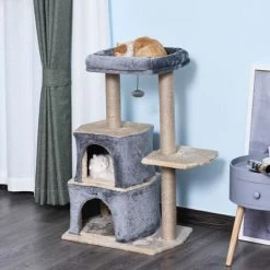 PawHut Multi-Level Cat Activity Tree W/ Sisal Scratching Post Hut House Perch -PawHut Shop 14189824 3