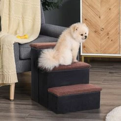 PawHut 3 Step Pet Stairs Portable Mobility Assistance W/ Washable Cover Black -PawHut Shop 15097298 3