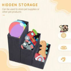 PawHut 3 Step Pet Stairs Portable Mobility Assistance W/ Washable Cover Black -PawHut Shop 15097298 5