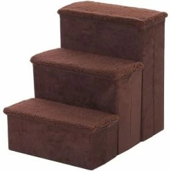 PawHut 3 Step Pet Stairs Portable Mobility Assistance W/ Washable Cover Brown