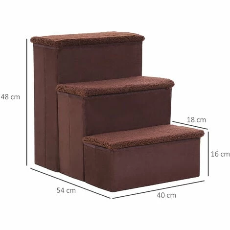 PawHut 3 Step Pet Stairs Portable Mobility Assistance w/ Washable Cover Brown PawHut 3 Step Pet Stairs Portable Mobility Assistance W/ Washable Cover Brown -PawHut Shop 15097299 2