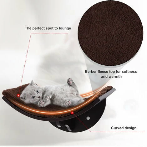 PawHut Curved On-Wall Cat Kitten Shelf Climber w/ Berber Fleece Top Brown PawHut Curved On-Wall Cat Kitten Shelf Climber W/ Berber Fleece Top Brown -PawHut Shop 16178049 5