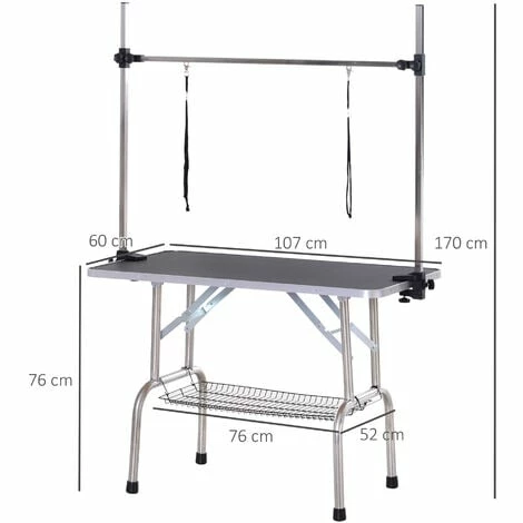 PawHut Metal Adjustable Dog Grooming Table Rubber Top 2 Safety Slings Mesh Black PawHut Metal Adjustable Dog Grooming Table Rubber Top 2 Safety Slings Mesh Black -PawHut Shop 16499668 2