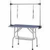 PawHut Metal Adjustable Dog Grooming Table Rubber Top 2 Safety Slings Mesh Blue