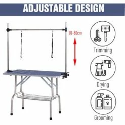 PawHut Metal Adjustable Dog Grooming Table Rubber Top 2 Safety Slings Mesh Blue -PawHut Shop 16499670 4