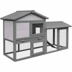 Pawhut 2-Tier Wooden Rabbit Bunny Guinea Pig Hutch Small Pet House Ramp Outdoor