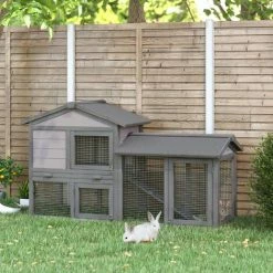 Pawhut 2-Tier Wooden Rabbit Bunny Guinea Pig Hutch Small Pet House Ramp Outdoor -PawHut Shop 16784004 3
