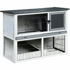 PawHut Rabbit Hutch W/ Removable Tray Openable Top For Indoors & Outdoors Grey