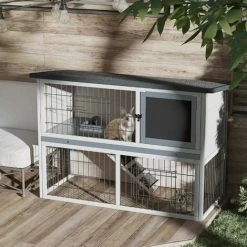 PawHut Rabbit Hutch W/ Removable Tray Openable Top For Indoors & Outdoors Grey -PawHut Shop 16784009 3