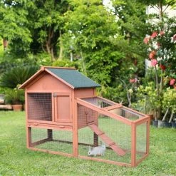 Pawhut Wood Rabbit,Bunny,Guinea Pig Hutch Water-Resistant W/ Ramp Outdoor Use -PawHut Shop 16784015 3