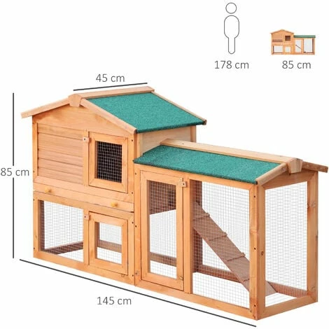 PawHut Wood Rabbit Hutch Pet House Water-Resistant w/Ramp Solid Outdoor Pet Cage PawHut Wood Rabbit Hutch Pet House Water-Resistant W/Ramp Solid Outdoor Pet Cage -PawHut Shop 16914033 2