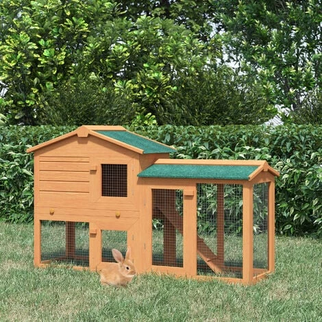 PawHut Wood Rabbit Hutch Pet House Water-Resistant w/Ramp Solid Outdoor Pet Cage PawHut Wood Rabbit Hutch Pet House Water-Resistant W/Ramp Solid Outdoor Pet Cage -PawHut Shop 16914033 3