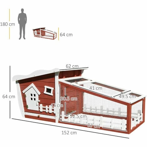 PawHut Rabbit Hutch Bunny Cage Wood Small Animal House w/ Ramp and Outdoor Run PawHut Rabbit Hutch Bunny Cage Wood Small Animal House W/ Ramp And Outdoor Run -PawHut Shop 17049218 2