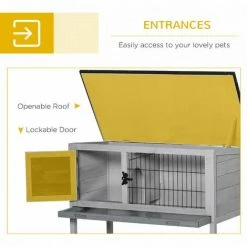 Pawhut Large Elevated Indoor Outdoor Wooden Rabbit Hutch W/ Asphalt Roof, Tray 4 Pawhut Large Elevated Indoor Outdoor Wooden Rabbit Hutch W/ Asphalt Roof, Tray -PawHut Shop 17049219 5