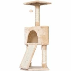 PawHut 3-Level Cat Tree W/ Sisal Scratching Posts Perch Condo And Ladder, Beige