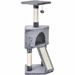 PawHut 3-Level Cat Tree W/ Sisal Scratching Posts Perch Condo And Ladder, Grey