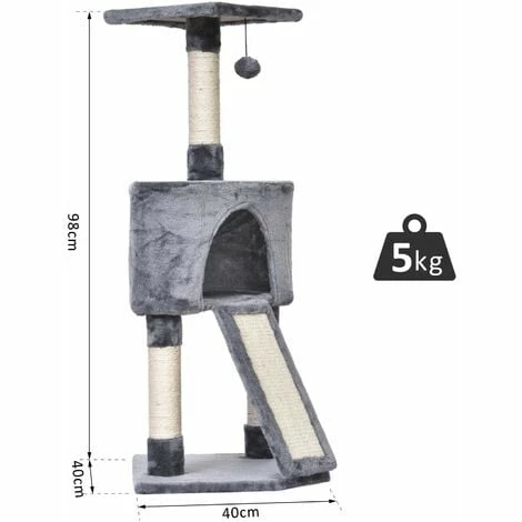 PawHut 3-Level Cat Tree w/ Sisal Scratching Posts Perch Condo and Ladder, Grey PawHut 3-Level Cat Tree W/ Sisal Scratching Posts Perch Condo And Ladder, Grey -PawHut Shop 17274499 2